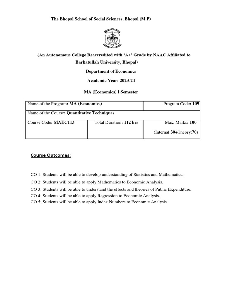 Quantitative techniques pdf cost of living economics