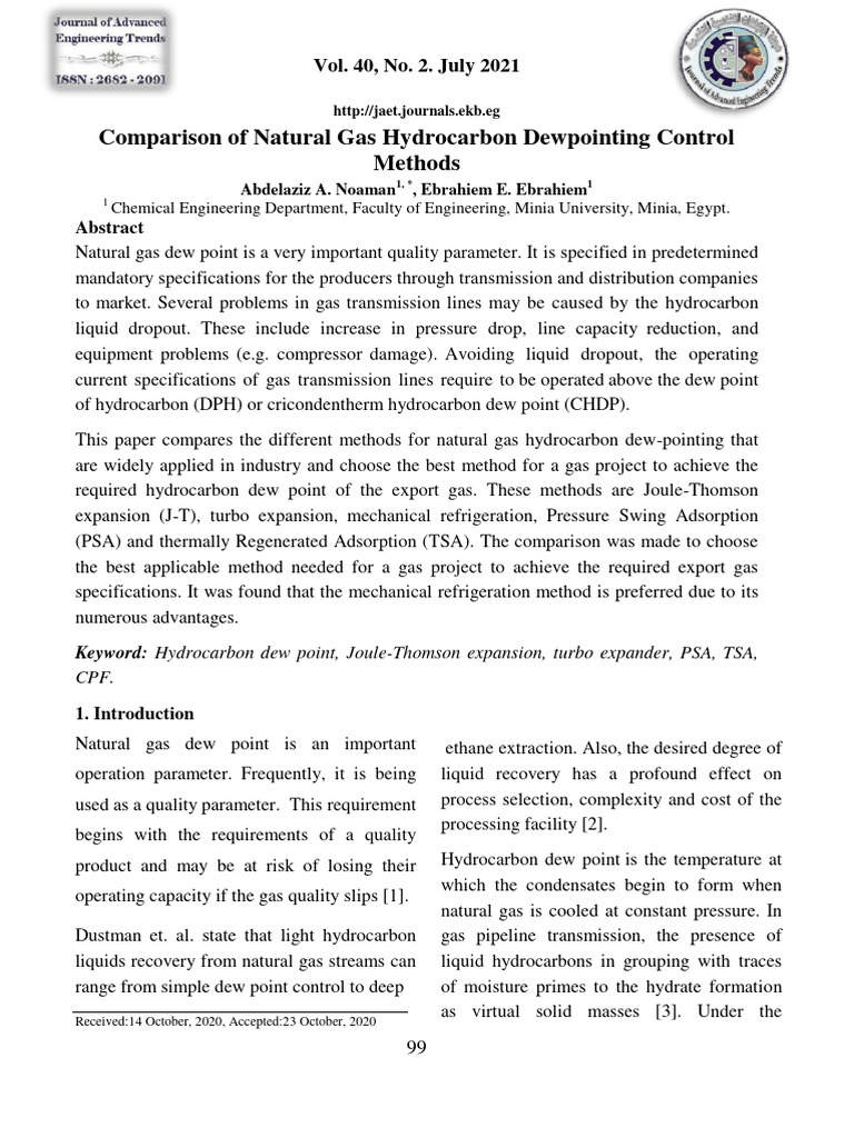 JAET - Volume 40 - Issue 2 - Pages 99-116 | PDF | Natural Gas | Adsorption