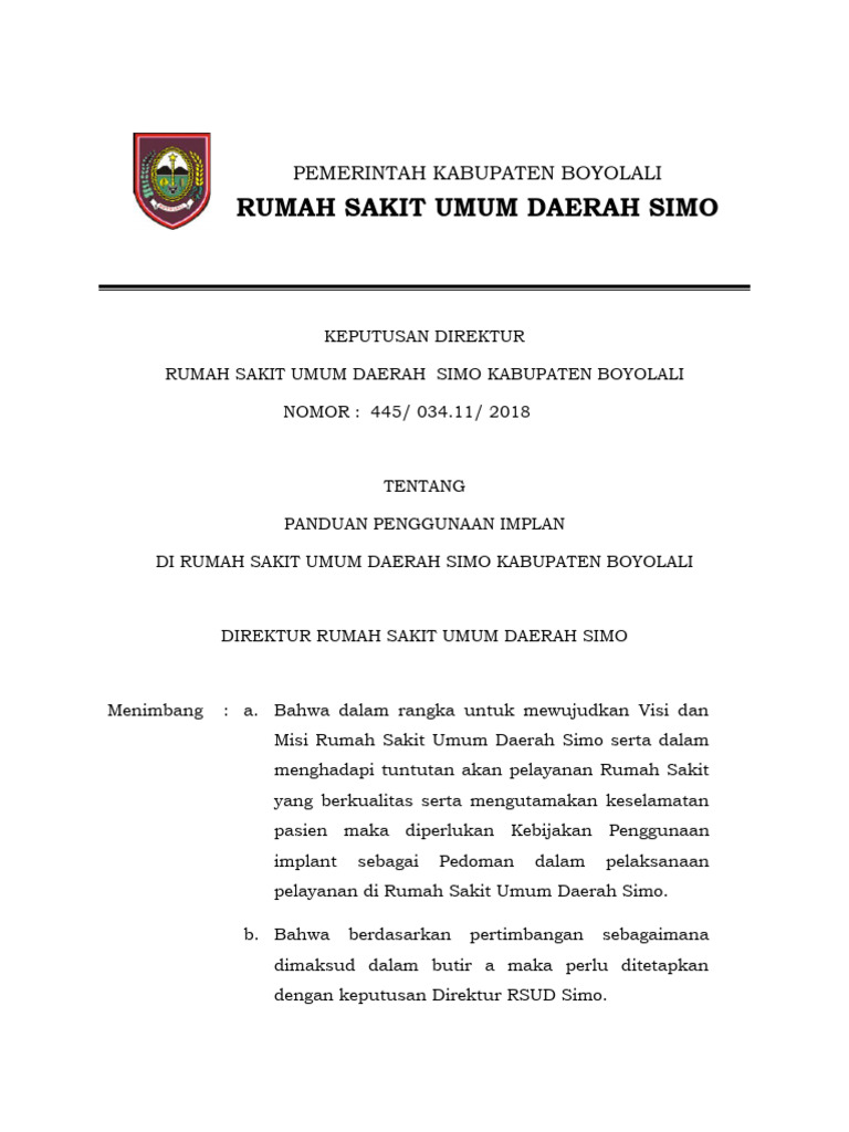 Panduan Implan RSUD Simo Boyolali | PDF | Teknologi & Rekayasa