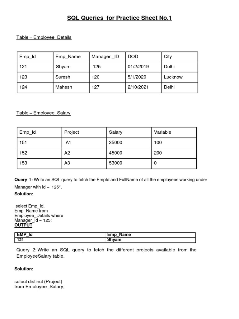 SQL Practice Queries Overview | PDF | Databases | Data Management