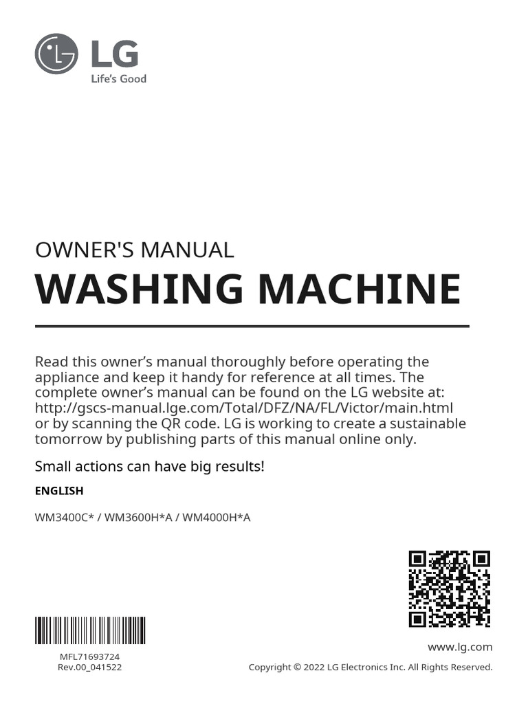 Washing Machine Owner Manual | PDF | Washing Machine | Ac Power Plugs And Sockets
