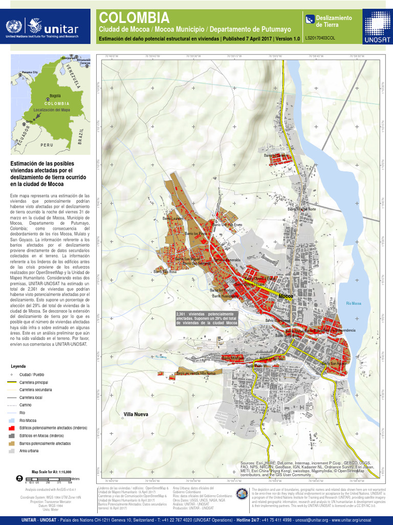 UNOSAT A3 Mocoa Colombia 6april2017 | PDF | Geodesia | Datos ...