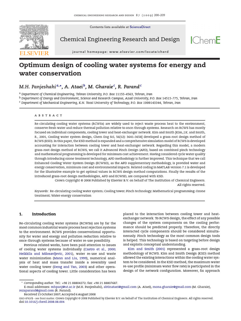 Optimum Design of Cooling Water Systems | PDF | Heat | Heat Exchanger