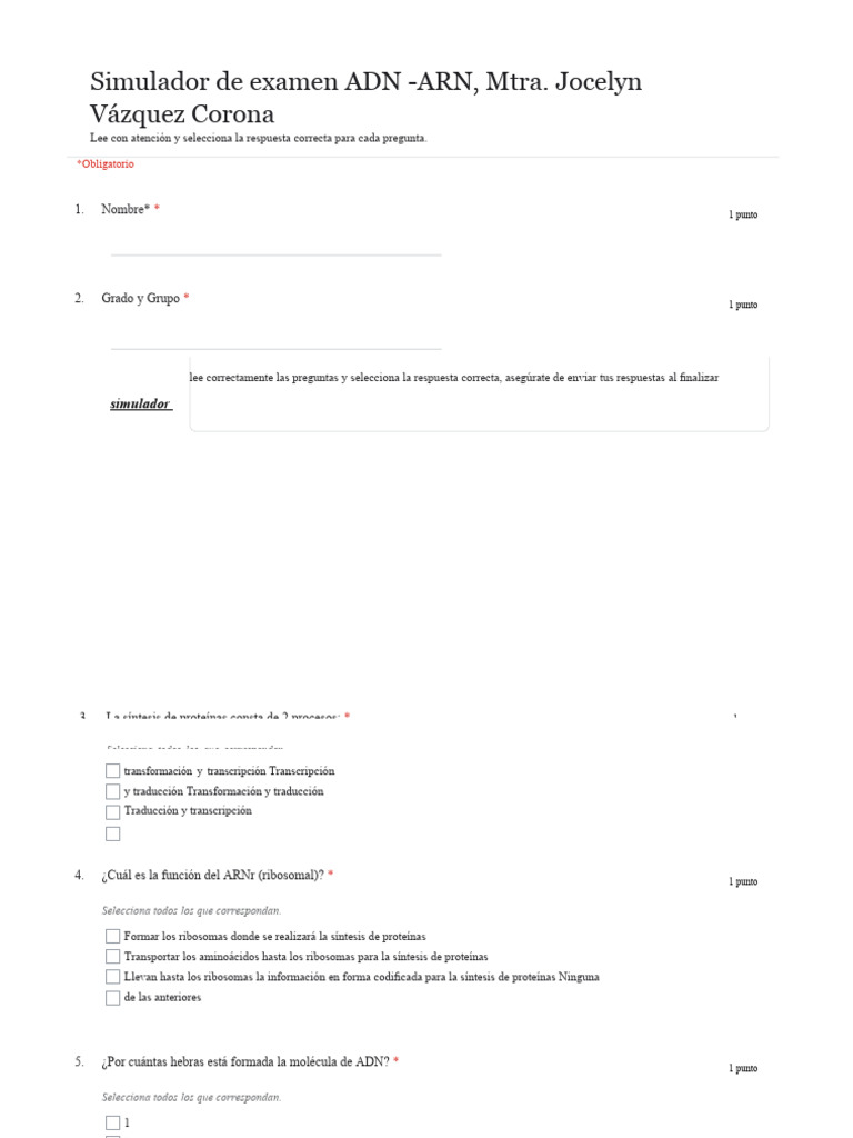 Simulador de examen adn arn pdf rna adn