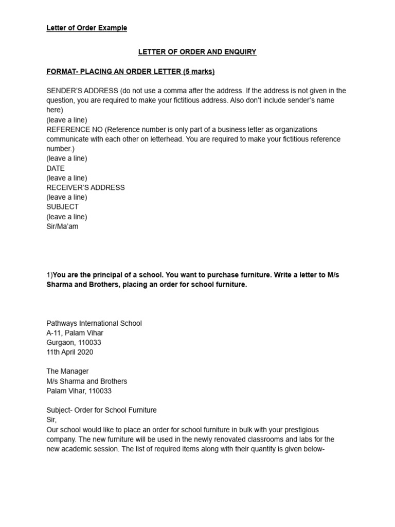 Letter of Order and Enquiry | PDF