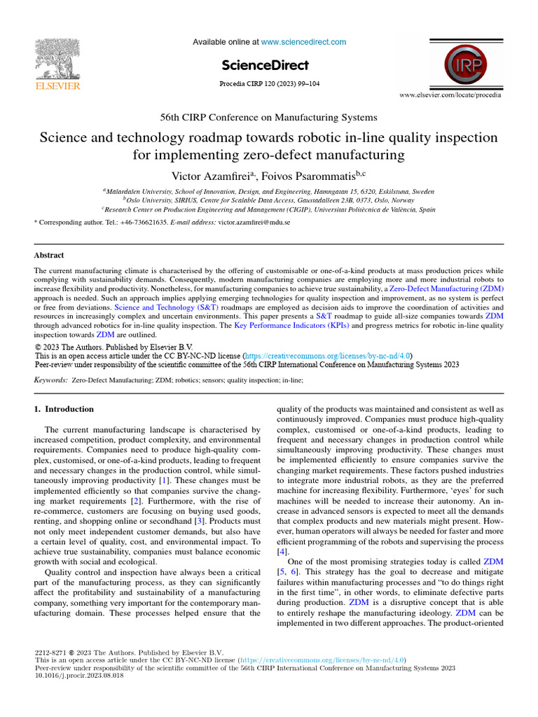 Roadmap Towards Robotic In-Line Quality Inspection To ACHIVE ZDM | PDF ...