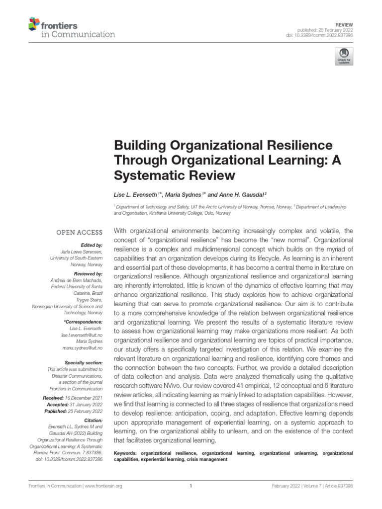 Building Organizational Resilience Through Organizational Learning A