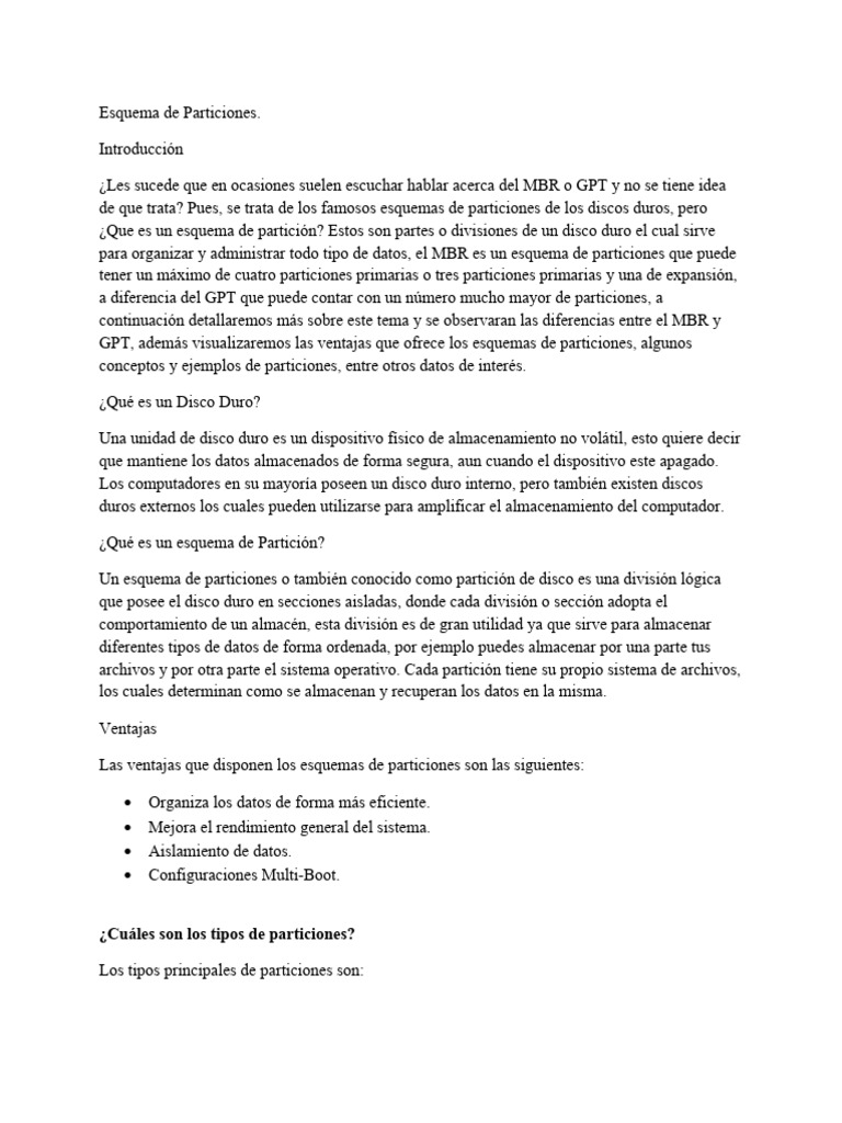Esquemas de Partición: MBR vs GPT | PDF | Arranque | Disco duro