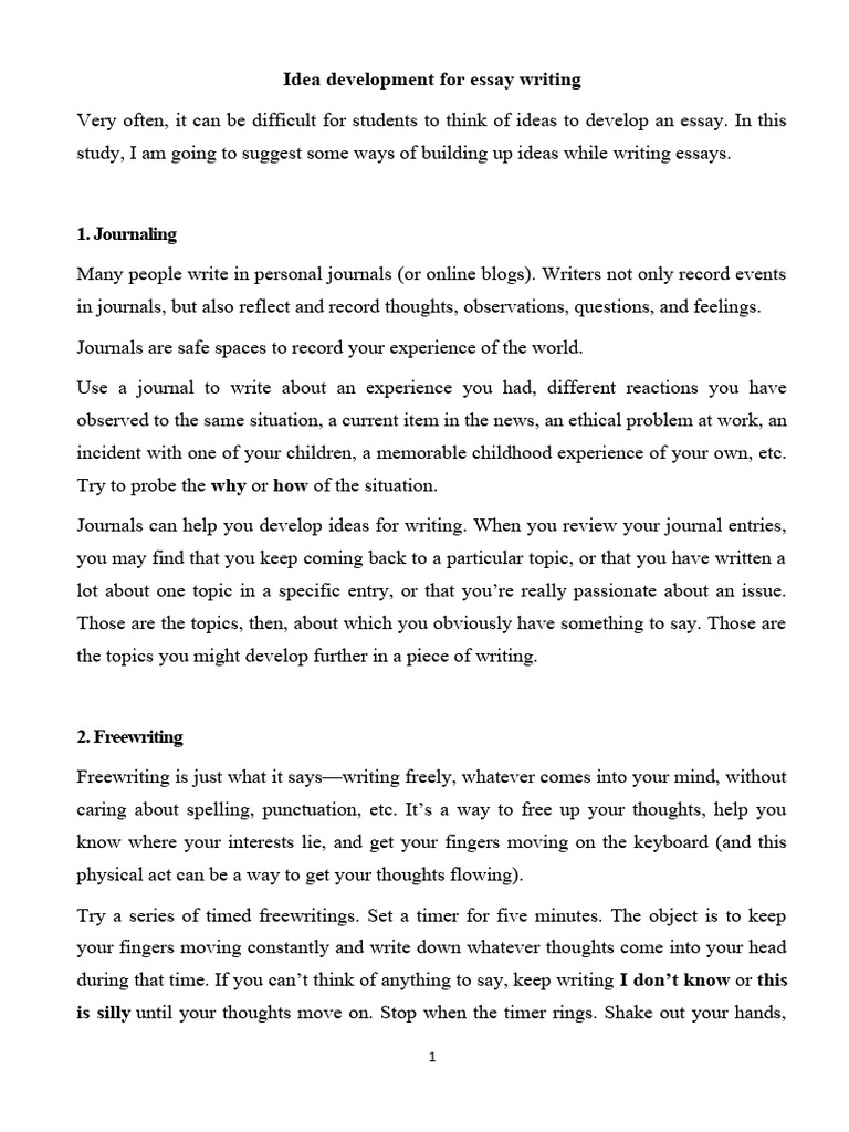 Idea development for essay writing pdf thought experience