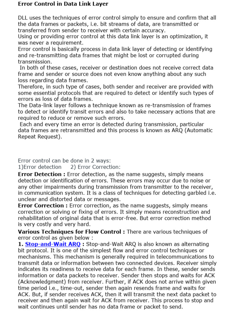 Error Control and Flow Control in Data Link Layer | PDF | I Pv6 ...