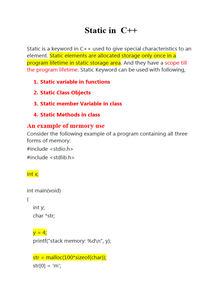 Understanding Static Keyword in C++ | PDF | Variable (Computer Science ...