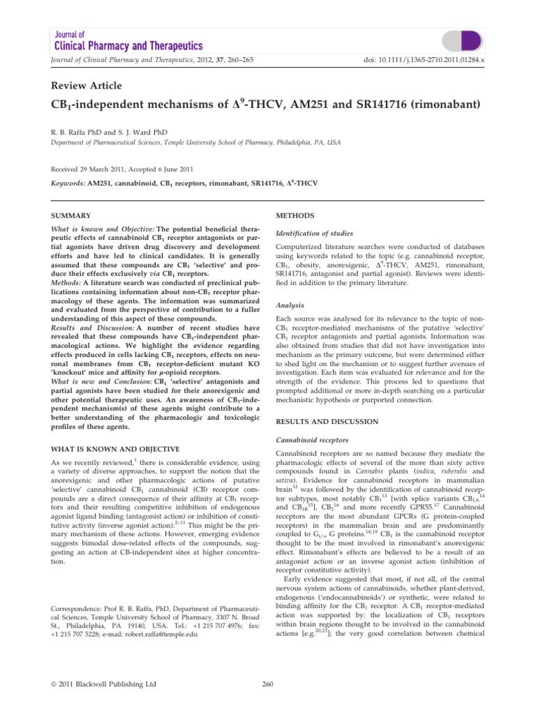 Parkinsons CB2 THCV | PDF | Receptor (Biochemistry) | Receptor Antagonist