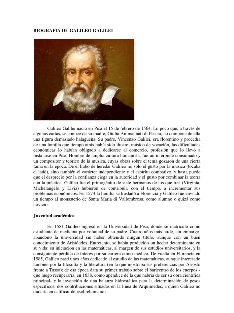 Biografia de Galileo Galilei PDF Galileo Galilei Isaac Newton