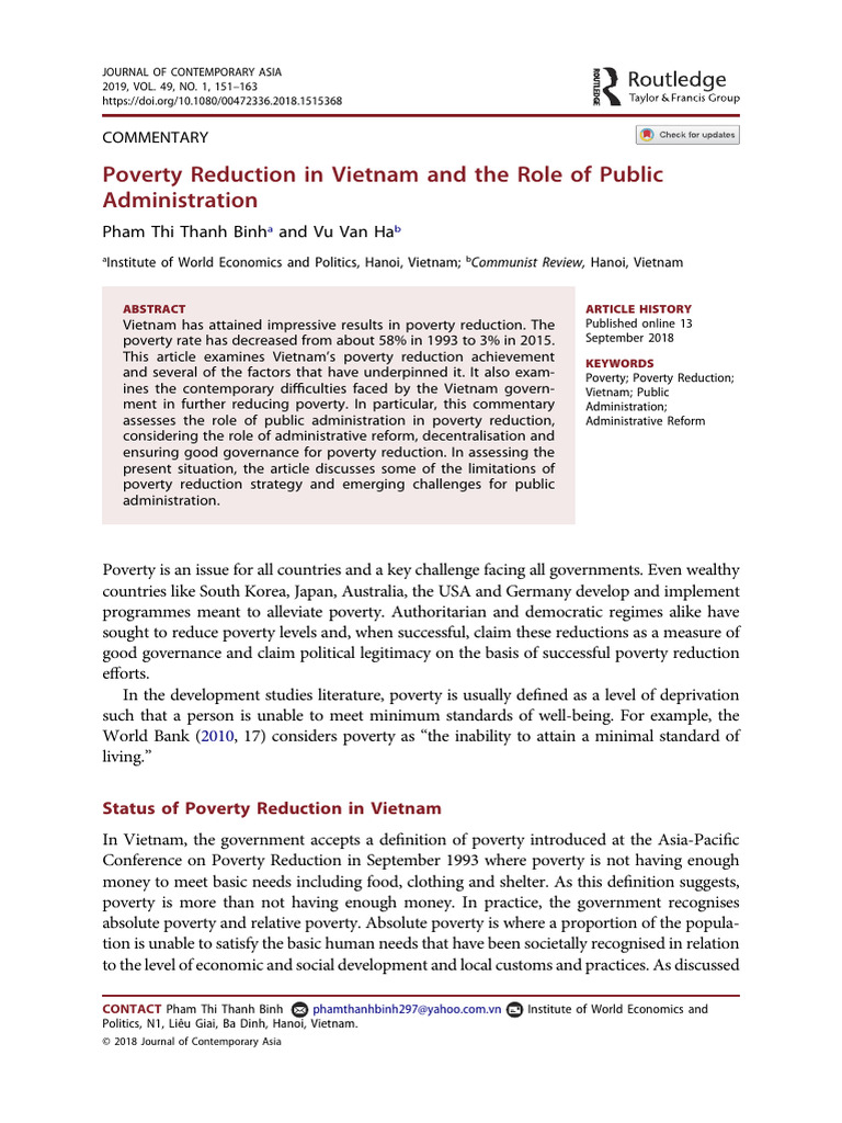 Poverty Reduction in Vietnam and The Role of Public Administration 2019 ...