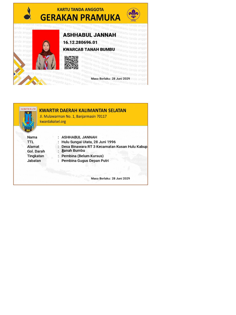 Kartu Tanda Anggota Pramuka Kwarda Kalsel PDF