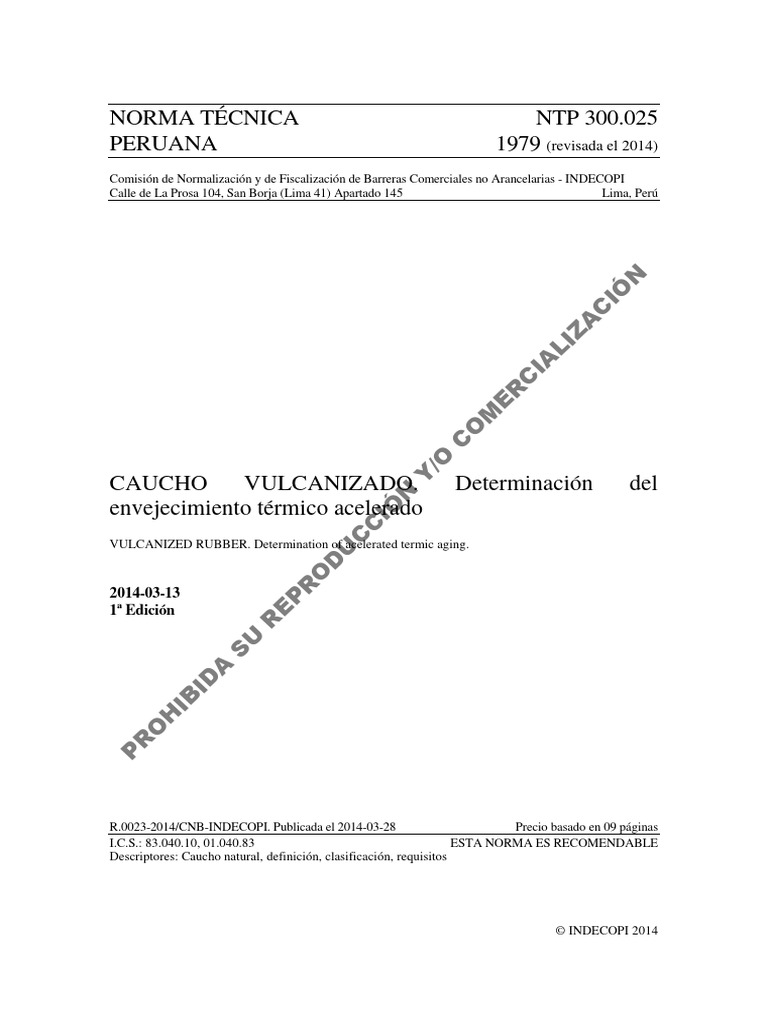 Norma Técnica NTP 300.025 Peruana 1979: Y/O Comercialización | PDF ...