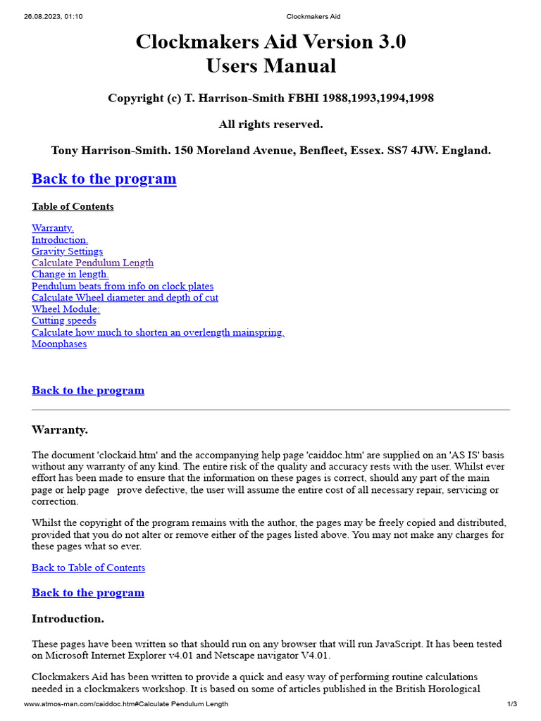Clockmakers Aid | PDF | Pendulum | Clock