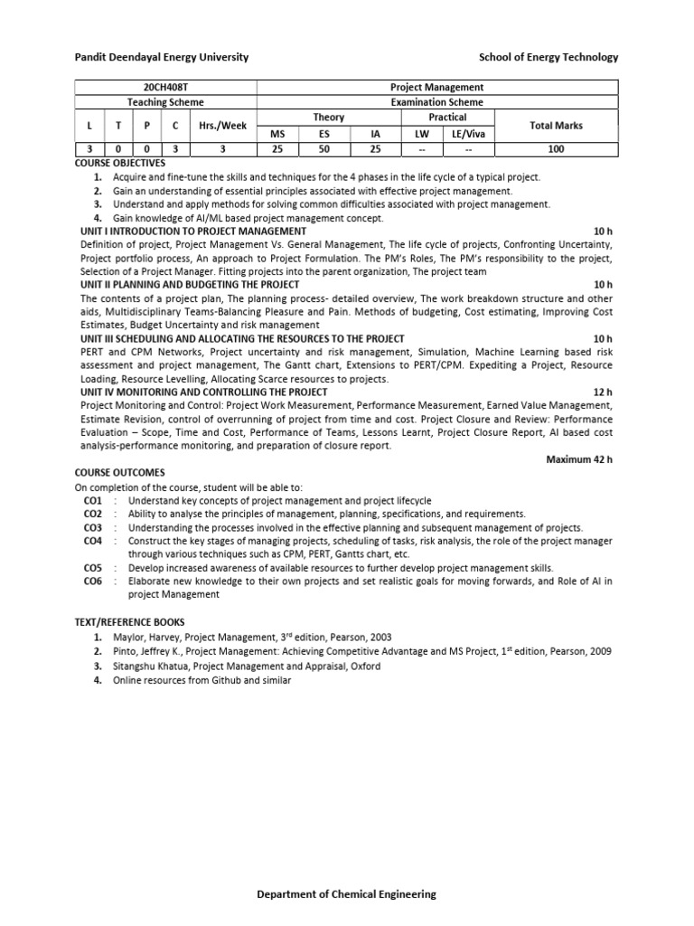 Project management syllabus pdf project management cognition