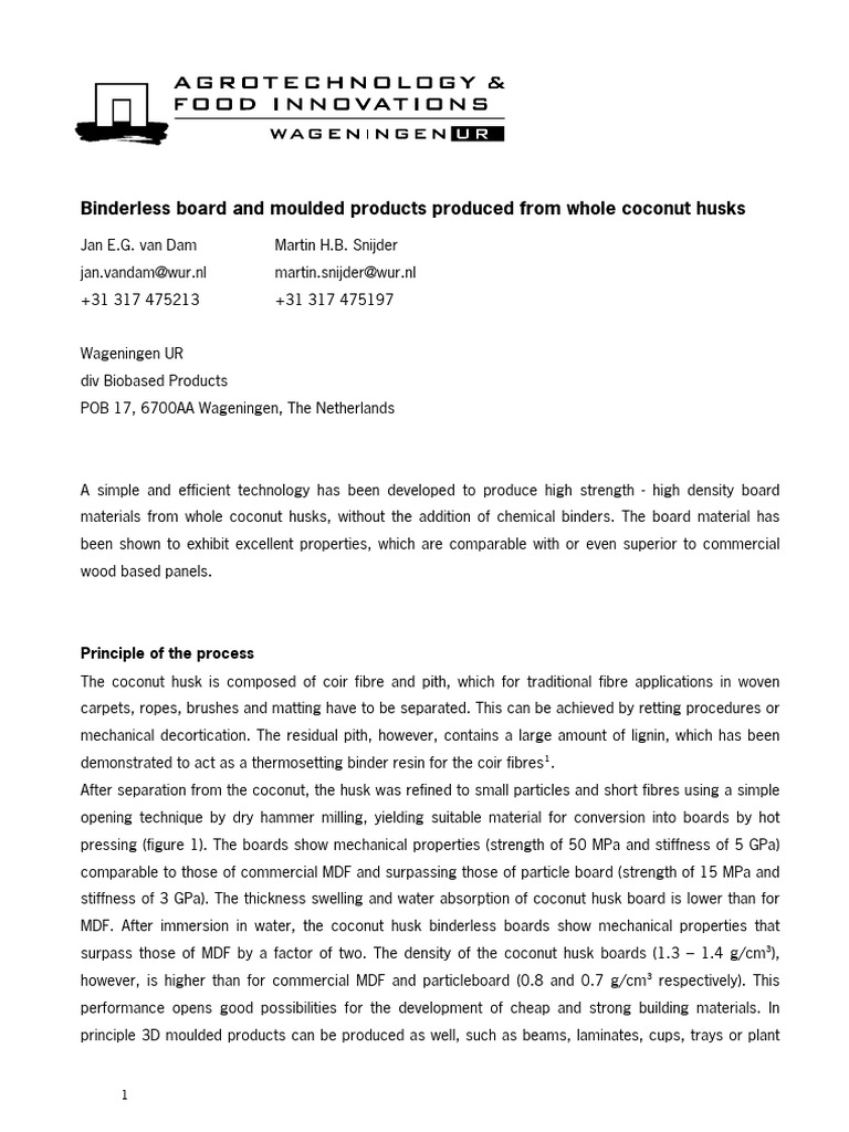 Binderless Board and Moulded Products Produced Fr-Wageningen University ...