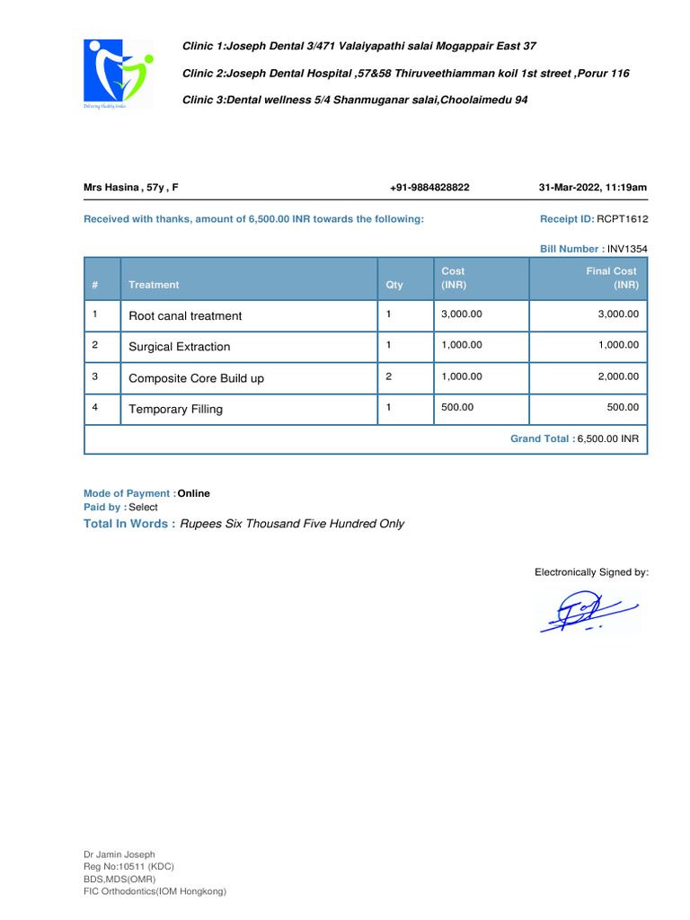 Dental receipt pdf
