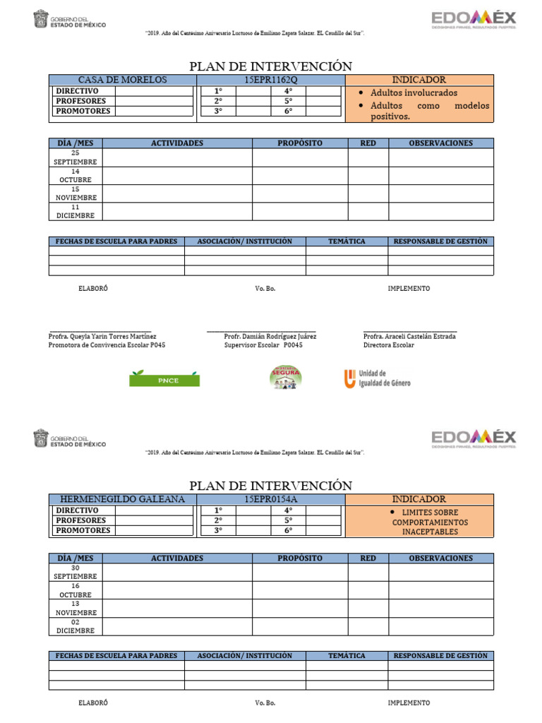 Plan de Intervención Escolar 2019 | PDF