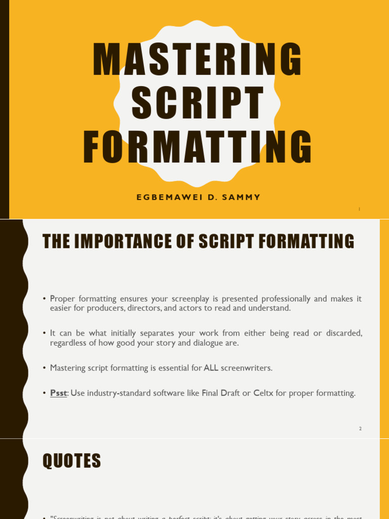 E. D. Sammy - Mastering Script Formatting | PDF | Screenplay