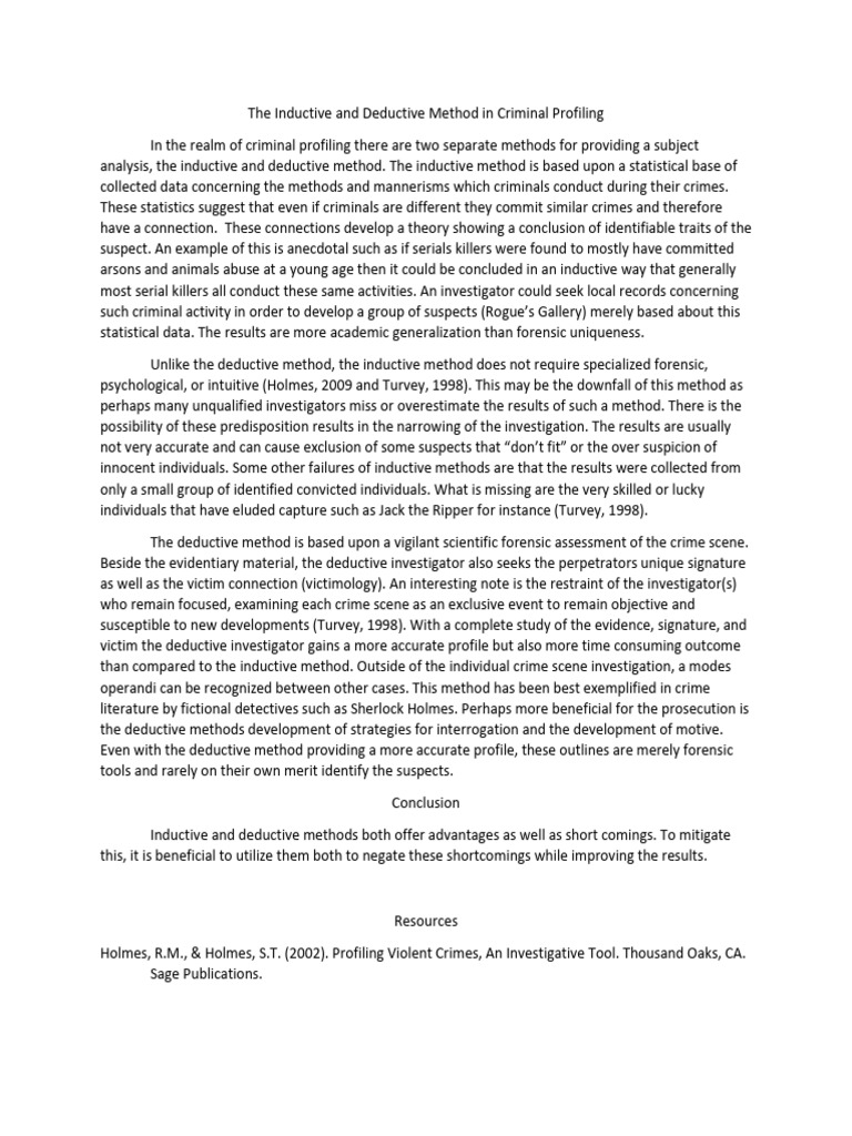 Inductive vs Deductive Criminal Profiling | PDF | Offender Profiling ...