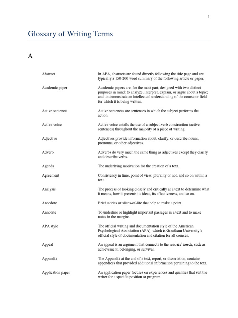 Writing Terms | PDF | Adjective | Citation