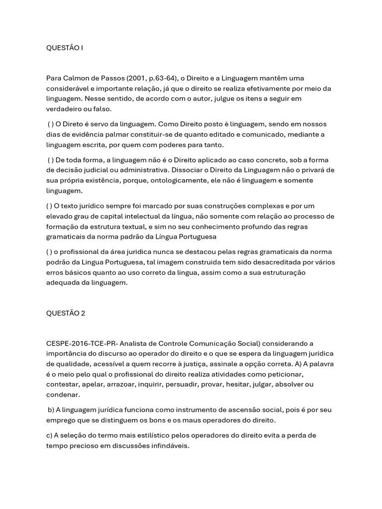 Questão I | PDF | Advogado