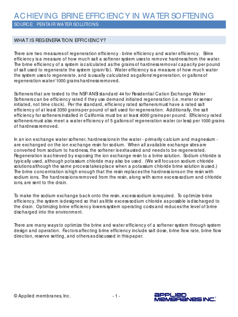 Optimize Brine Efficiency in Water Softeners | PDF | Ion Exchange ...