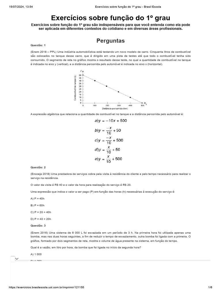 Os 7 Melhores Exercícios De Função Do Primeiro Grau – TYPGT