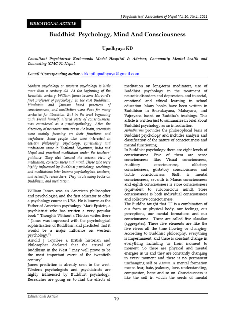 Buddhist Psychology Mind and Consciousness | PDF | Mind | Consciousness