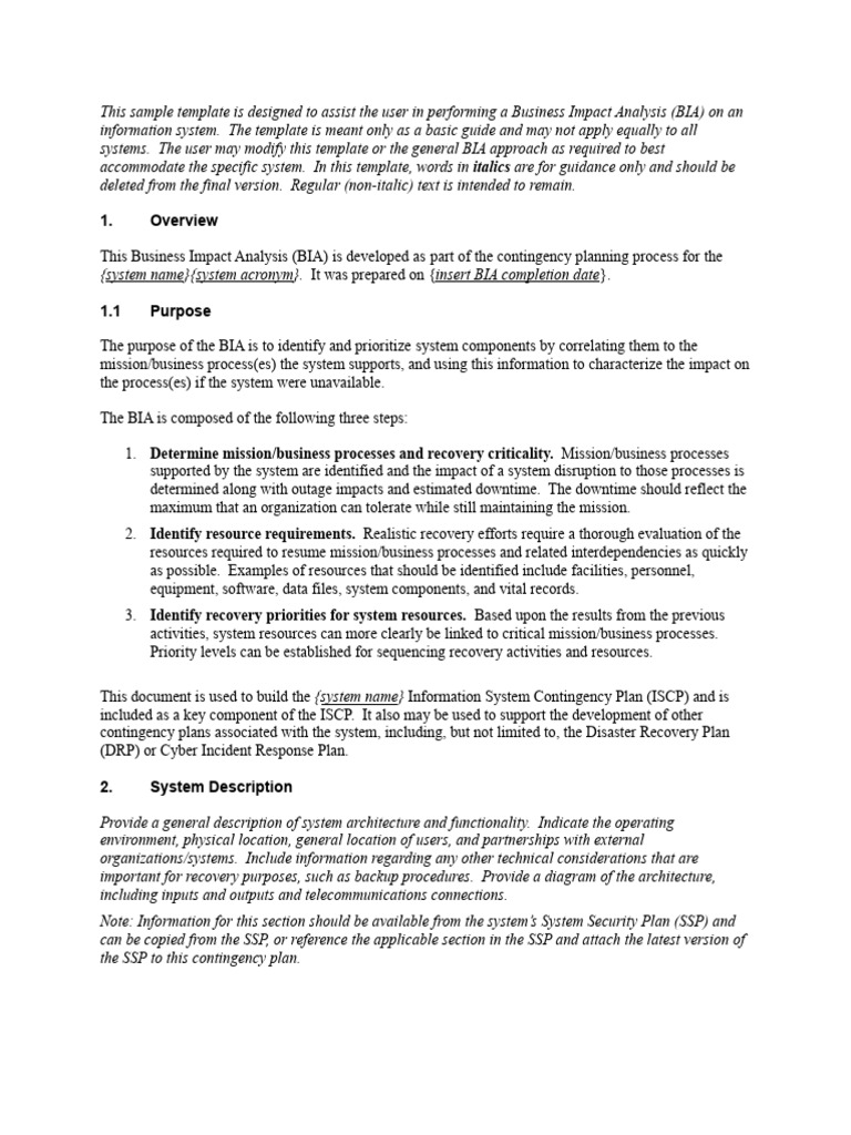 NIST BIA Template for Contingency Planning | PDF | Disaster Recovery ...
