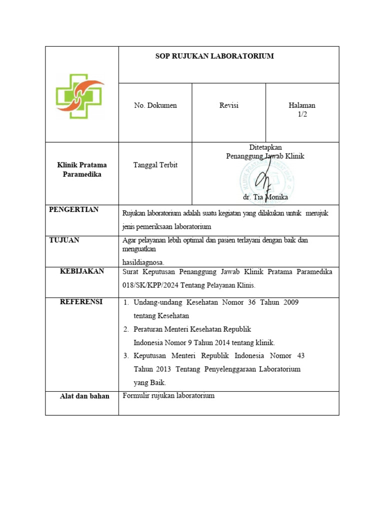 SOP Rujukan Laboratorium Klinik Pratama | PDF | Kesehatan Holistik ...