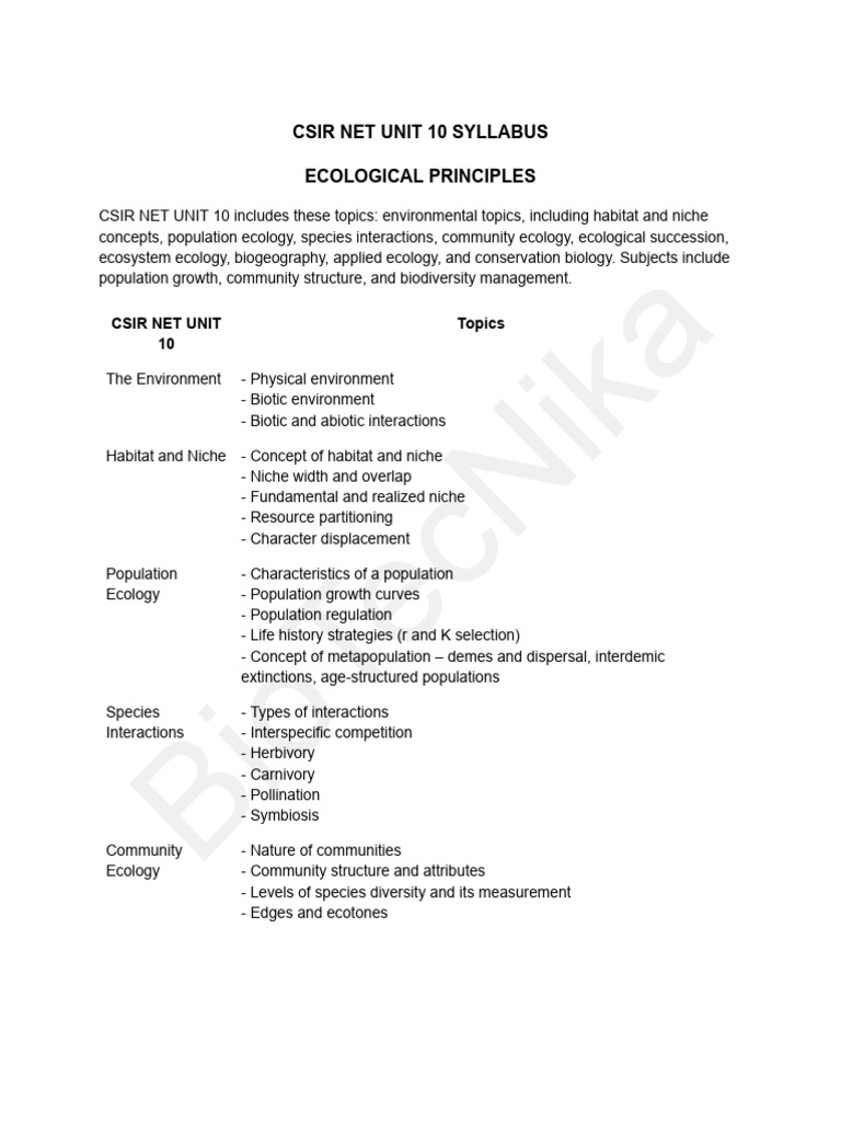 CSIR NET Ecology Principles Overview | PDF | Ecology | Ecosystem