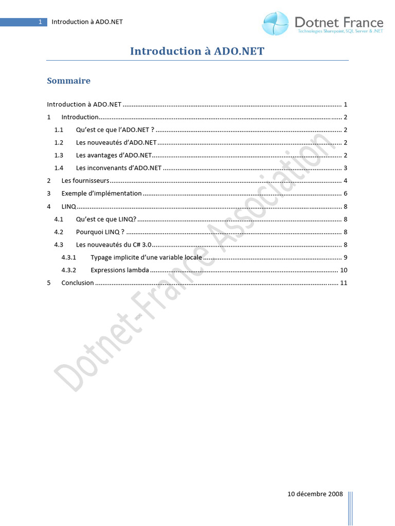 Introduction à ADO.NET et ses avantages | PDF | C# (Langage de ...