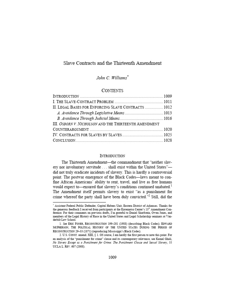 Slave Contracts and The Thirteenth Amendment | PDF | Thirteenth ...