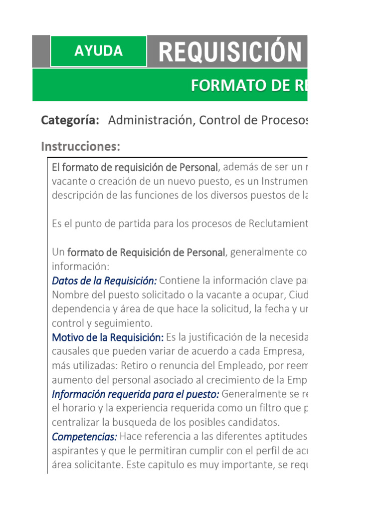 Formato de Requisición de Personal Excel | PDF | Microsoft Excel ...