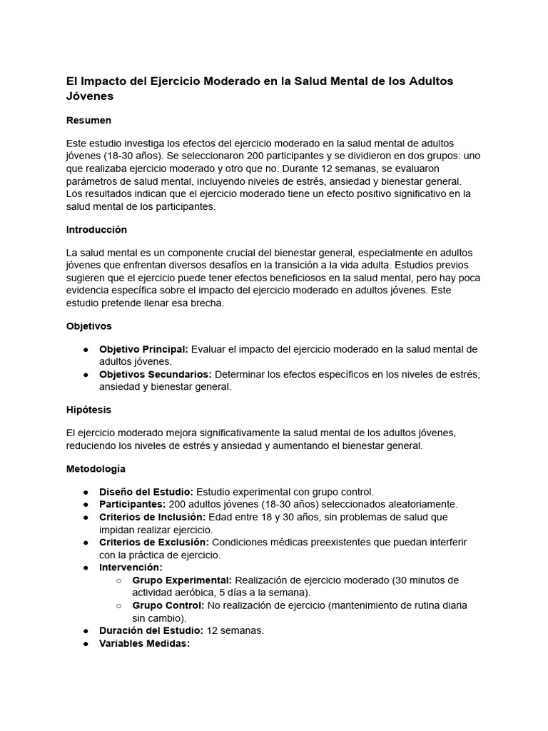 El Impacto Del Ejercicio Moderado en La Salud Mental de Los Adultos ...