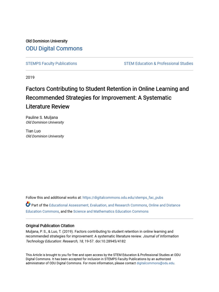 Factors Contributing To Student Retention In Online Learning And Pdf