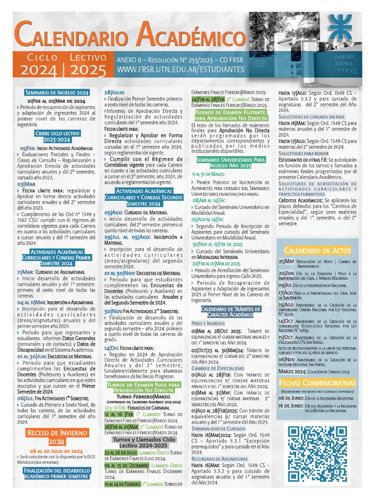 Calendario Academico 2024-2025 | PDF