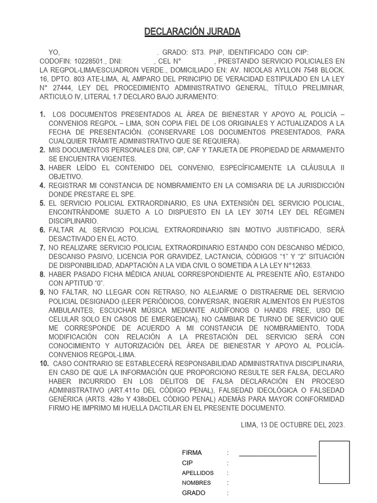 Nueva Declaracion Jurada | PDF | Documento de identidad | Gobierno