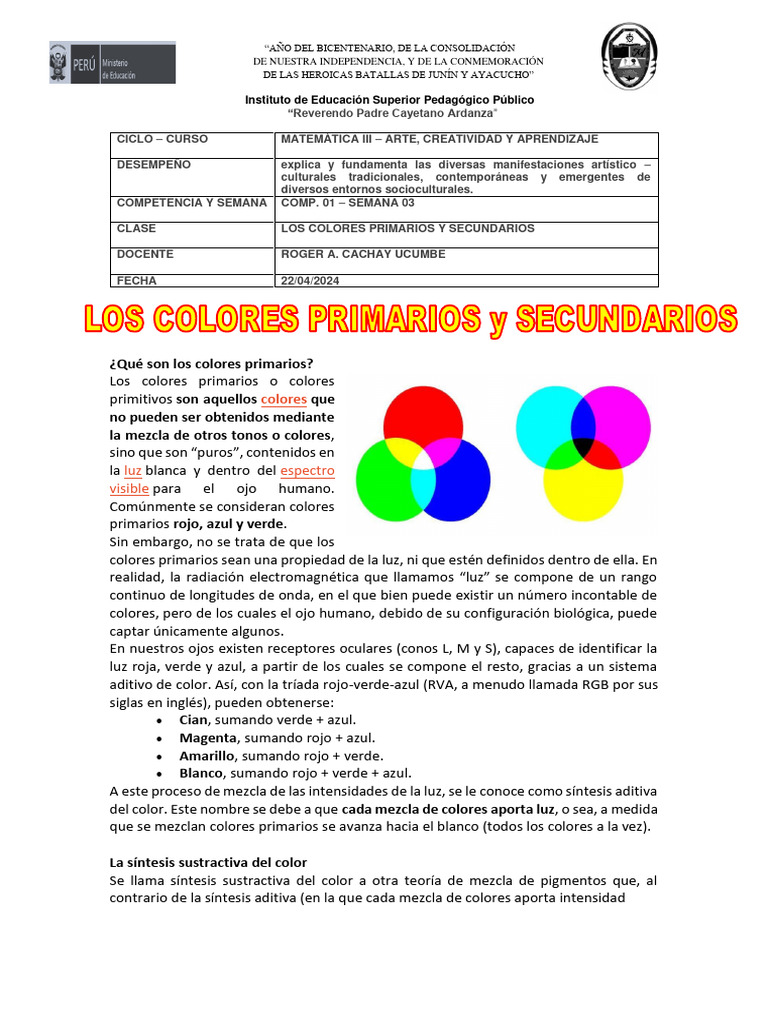 Colores Primarios y Secundarios en Arte | PDF | Color | Amarillo