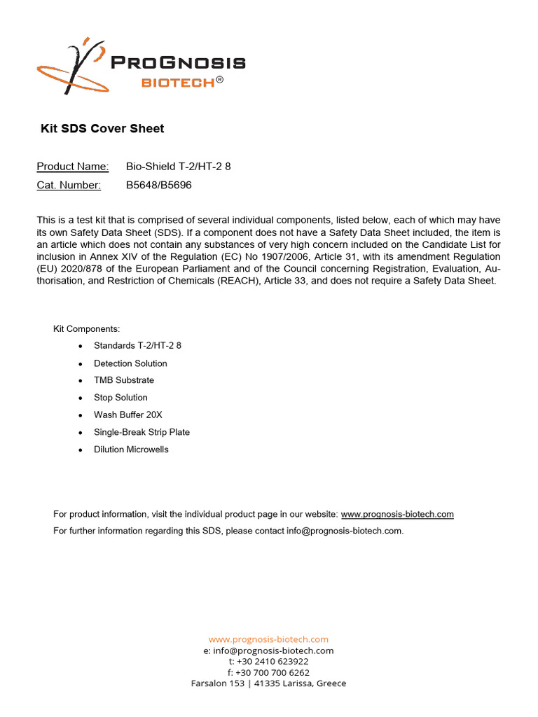 Bio-Shield T-2/HT-2 8 Kit SDS | PDF | Dangerous Goods | Toxicity