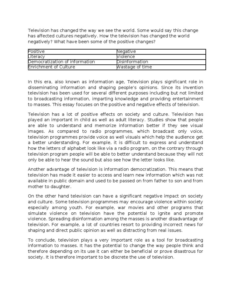 Positive and negative effects of television essay image