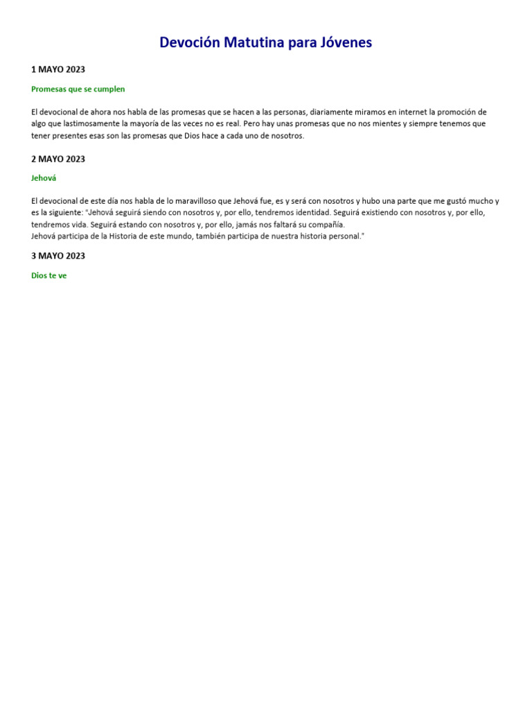 Devoción Matutina para Jóvenes 2023 | PDF | Biblia | Viejo Testamento