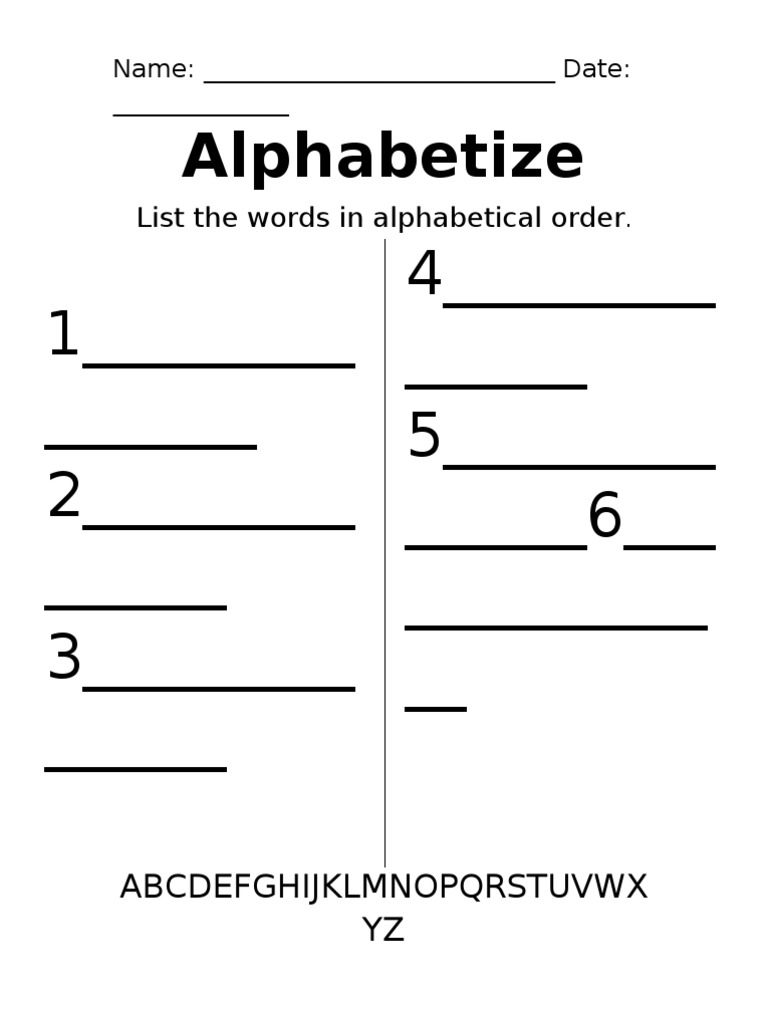 Alphabetize Occupation List Worksheet | PDF