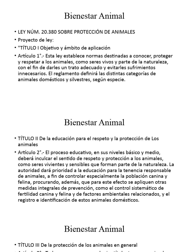 Ley 20.380: Protección y Bienestar Animal | PDF | Bienestar de los ...