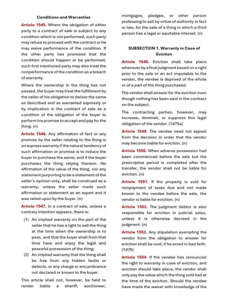 Chapter 4 8 Provisions Only | PDF | Breach Of Contract | Implied Warranty