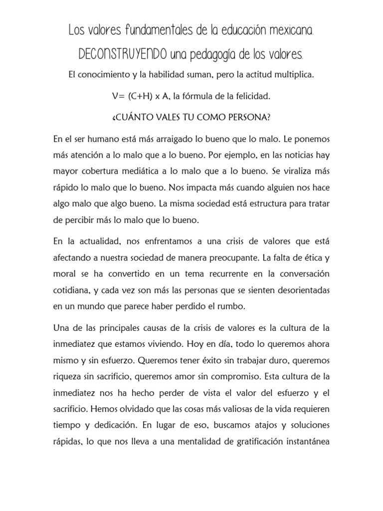 Crisis de Valores en la Educación Mexicana | PDF | Plan de estudios ...